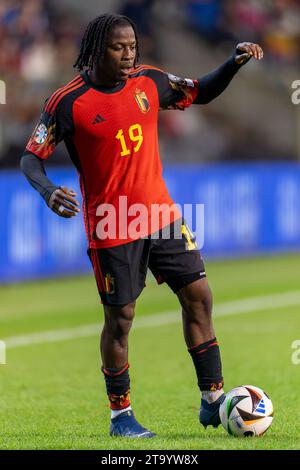 Brüssel, Belgien November 2023. BRÜSSEL, BELGIEN - 19. NOVEMBER: Johan Bakayoko aus Belgien spielt mit dem Ball während des Spiels der Gruppe F - UEFA EURO 2024 Europa-Qualifikation zwischen Belgien und Aserbaidschan am 19. November 2023 im King Baudouin Stadion in Brüssel. (Foto: Joris Verwijst/BSR Agency) Credit: BSR Agency/Alamy Live News Stockfoto