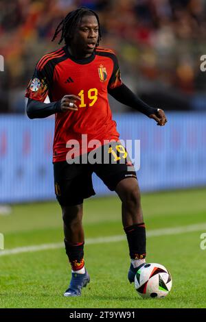 Brüssel, Belgien November 2023. BRÜSSEL, BELGIEN - 19. NOVEMBER: Johan Bakayoko aus Belgien spielt mit dem Ball während des Spiels der Gruppe F - UEFA EURO 2024 Europa-Qualifikation zwischen Belgien und Aserbaidschan am 19. November 2023 im King Baudouin Stadion in Brüssel. (Foto: Joris Verwijst/BSR Agency) Credit: BSR Agency/Alamy Live News Stockfoto