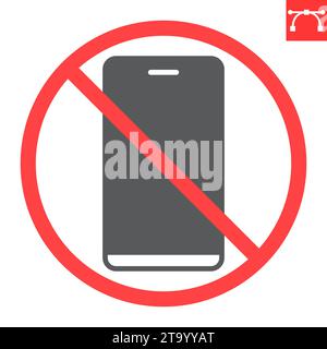 Kein Handy-Glyph-Symbol, Verbot und verboten, kein Smartphone-Zeichen, Vektorgrafiken, bearbeitbarer Strich, durchgehend bearbeitbares Zeichen, eps 10. Stock Vektor