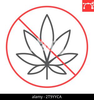 Kein Marihuana-Symbol, Verbot und verboten, kein Drogenzeichen, Vektorgrafiken, bearbeitbares Strichumrisszeichen, eps 10. Stock Vektor