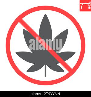 Keine Marihuana-Glyphe, Verbot und verboten, kein Drogenzeichen, Vektorgrafiken, bearbeitbarer Strich, EPS 10. Stock Vektor