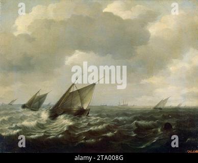 Segelschiffe in einem starken Wind 1660 von Hendrick Maertensz. Sorgh Stockfoto