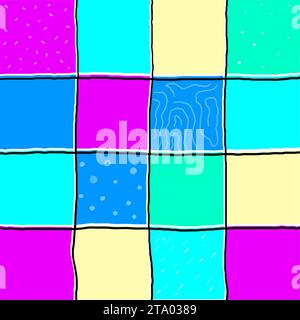 Gingham Check-Vektormuster in leuchtenden, satten Farben. Handgezeichnete kreuzte Streifen. Geometrischer Hintergrund mit Schachzug. Drucken mit Stock Vektor
