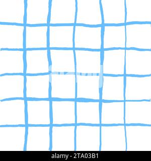 Doodle Gingham Karo-Vektormuster in leuchtendem, sattem Blau. Handgezeichnete kreuzte Streifen. Geometrischer Hintergrund mit Schachzug. Cottageco Stock Vektor