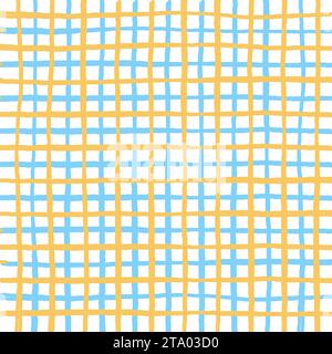 Gingham Check-Vektormuster in leuchtenden, satten Farben. Handgezeichnete kreuzte Streifen. Geometrischer Hintergrund mit Schachzug. Cottage Stock Vektor