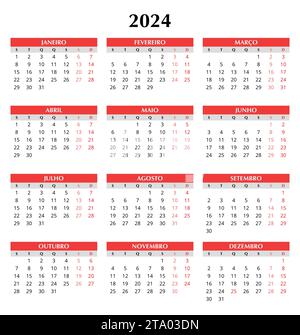 portugiesischer Kalender 2024. Einfache Vektorvorlage Illustration für Portugal. Vertikal. Planen Sie Ihr Jahr Stock Vektor