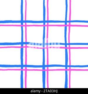 Gingham Check-Vektormuster in leuchtenden, satten Farben. Handgezeichnete kreuzte Streifen. Geometrischer Hintergrund mit Schachzug. Cottage Stock Vektor