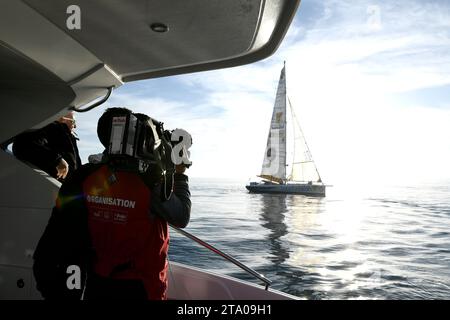 Ankunft von Sebastien Destremau (FRA), Skipper Technofirst Face Ocean, 18. Platz des Sailing Circumnavigation Solorennens Vendee Globe, in Les Sables d'Olonne, Frankreich, am 10. März 2017 - Foto Olivier Blanchet / DPPI Stockfoto