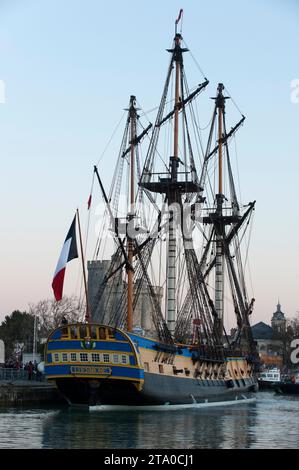 Ankunft im fregate L'Hermione am Bassin des Chalutiers in La Rochelle, Frankreich, am 22. Februar 2015. Foto Olivier Blanchet / DPPI Stockfoto