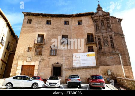 Tarazona, Bischofspalast (Renaissance aus dem 16.. Jahrhundert). Externes Altarpiece. Zaragoza, Aragón, Spanien. Stockfoto