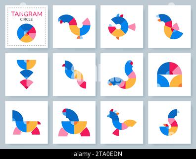 Tangram-Puzzle-Spiel. Vektorsatz mit verschiedenen Objekten. Stock Vektor