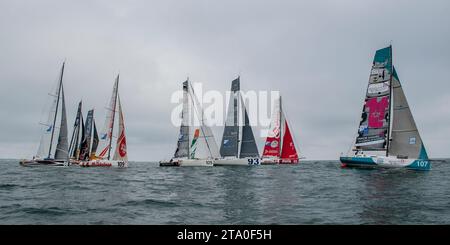 SEGELN - LES SABLES-HORTA-LES SABLES 2013 - CLASS 40 - START - LES SABLES D'OLONNE (FRA) - 04/07/2013 - FOTO OLIVIER BLANCHET / DPPI - FLOTTE Stockfoto