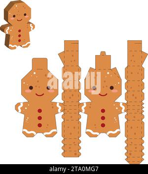 Einfache Verpackung zugunsten der Box Lebkuchenmann Design für Süßigkeiten, Süßigkeiten, kleine Geschenke. Vorlage für Parteipaket. Drucken, ausschneiden, falten, kleben. Vektor Stock Vektor