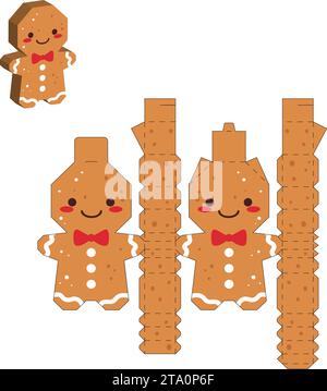 Einfache Verpackung zugunsten der Box Lebkuchenmann Design für Süßigkeiten, Süßigkeiten, kleine Geschenke. Vorlage für Parteipaket. Drucken, ausschneiden, falten, kleben. Vektor Stock Vektor