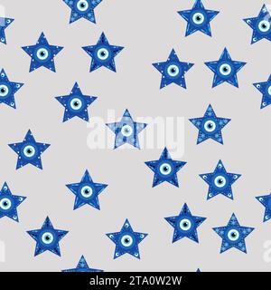 Böses Auge Himmlisches nahtloses Muster mit Sonnen, Monden, Sternen, Palmen. Für Textilien, Souvenirs, Haushaltswaren Stock Vektor