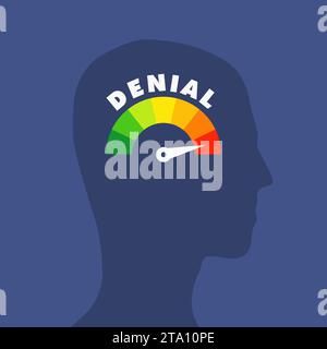 Denial Level Meter in einer Profilansicht des Kopfes einer Person. Psychologiekonzeptillustration. Stock Vektor