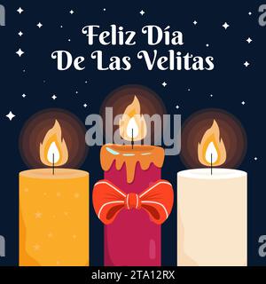 Feliz Dia de Las Velitas Illustration mit drei Kerzen Stock Vektor