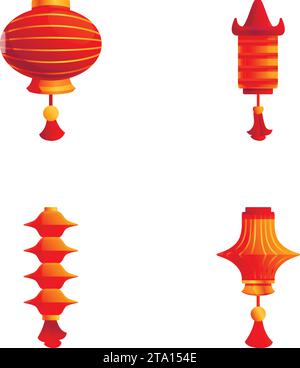 Asiatische Laternen-Ikonen setzen Cartoon-Vektor. Chinesische Festivalpapierlaterne. chinesisches Element für Feiertage Stock Vektor