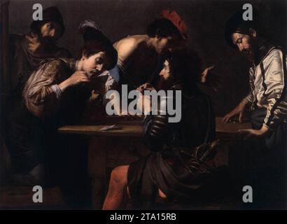 Soldiers Playing Cards and Dice (die Cheats) 1618-20 von Valentin de Boulogne Stockfoto