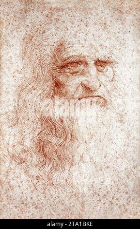 Das berühmte Gemälde Leonardo da Vincis Selbstporträt (1512). Stockfoto