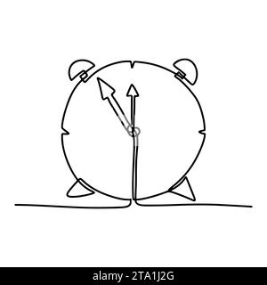 Uhr in einzeiliger Ausführung. Eine durchgehende Linienzeichnung. Vektorillustration isoliert auf weißem Hintergrund. Stock Vektor