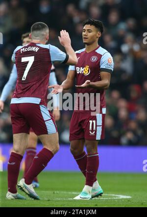 TOR Ollie Watkins von Aston Villa Torfeier. - Tottenham Hotspur / Aston Villa, Premier League, Tottenham Hotspur Stadium, London, Großbritannien - 26. November 2023. Nur redaktionelle Verwendung – es gelten Einschränkungen für DataCo Stockfoto