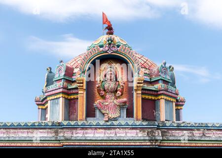 Indischer Gott, Hindu-Tempel des Petit Bazar, Chemin de la Chapelle, Saint-André 97440, Réunion, Frankreich. Stockfoto