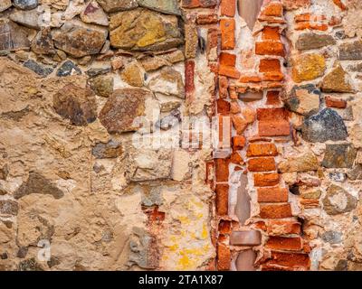 Stein- und Backsteinmauerhintergrund auf Portugal Stockfoto