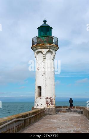 Leuchtturm, Saint-Valery-en-Caux, seine-Maritime, Alabasterküste, Normandie, Englischer Kanal, Frankreich Stockfoto