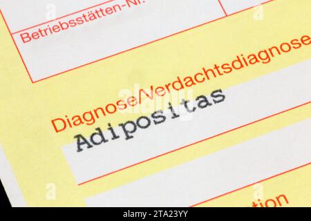 Diagnose Adipositas auf einer Arzt-Überweisung *** Diagnose der Adipositas auf einer ärztlichen Überweisung Copyright: xx Credit: Imago/Alamy Live News Stockfoto