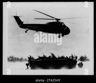 Am 10. November 1965 wurde eine Gruppe von UH-34 Hubschraubern gesehen, die von den amerikanischen Militärs eingesetzt wurden und insgesamt 7150 Marines transportierten. Dieses Bild zeigt den bedeutenden Beitrag dieser Hubschrauber zum Transport von Truppen während des Vietnamkriegs. Stockfoto