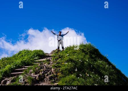 Wanderweg von Fellhorn, 2038m, nach Soellereck, Allgäuer Alpen, Bayern, Deutschland Stockfoto