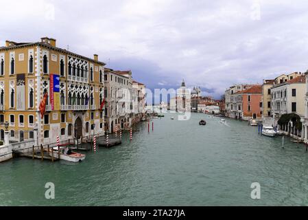 Canal Grande, Blick von der Accademia-Brücke, hinter der Basilika Santa Maria della Salute, Venedig, Venetien, Italien Stockfoto