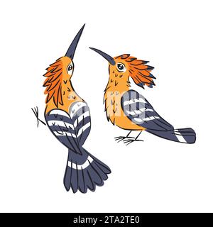 Strichkunst farbenfrohe Illustration von niedlichen Wiedehopf-Vögeln Stock Vektor