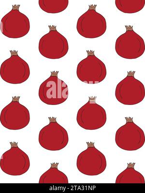 Vektornahtloses Muster einer handgezeichneten Zeichnung mit Granatapfel, isoliert auf weißem Hintergrund Stock Vektor