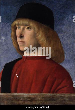 Porträt eines jungen Mannes in Senatorenkleidung 1480-1500 von Giovanni Bellini Stockfoto