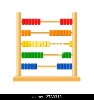 Abacus mit regenbogenfarbenen Perlen isoliert auf weißem Hintergrund. Berechnung des mathematischen Rahmens für Bildungsarithmetik. Vektorabbildung. Stock Vektor