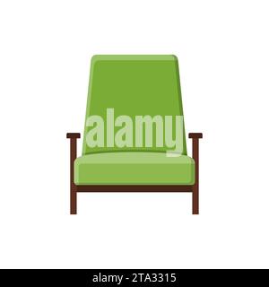 Stilvoller grüner bequemer Sessel in flachem Stil isoliert auf weißem Hintergrund. Teil des Innenraums eines Wohnzimmers oder Büros. Weiche Möbel Stock Vektor