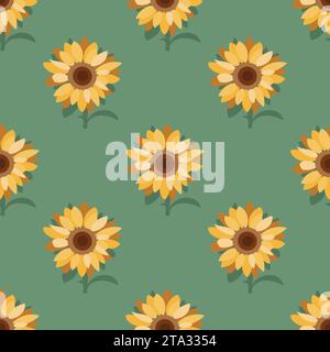 Nahtloses Muster mit Sonnenblumen und Blättern Stockfoto