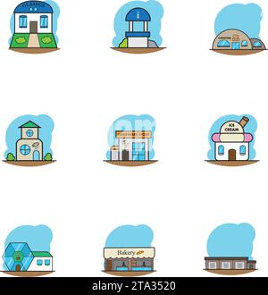 Satz von verschiedenen Shop-Building-Symbole Vektor Stock Vektor