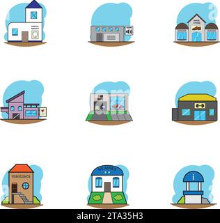 Satz von verschiedenen Shop-Building-Symbole Vektor Stock Vektor