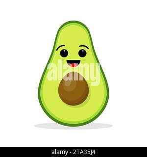 Süße lustige grüne Kawaii Avocado mit Lächeln isoliert auf weißem Hintergrund. Flache Zeichentrickfigur Kawaii-Illustration. Avocado mit Fruchtcharakter Stock Vektor