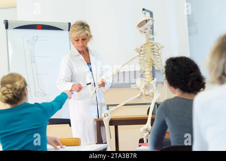 Medizinstudenten, die das menschliche Skelettsystem studieren Stockfoto