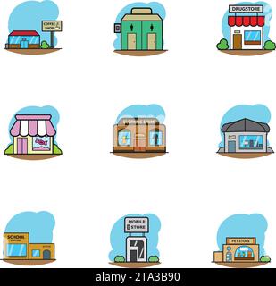 Satz von verschiedenen Shop-Building-Symbole Vektor Stock Vektor