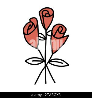 Drei Rosen Blumenstrauß Kritzelvektor Illustration. Stock Vektor