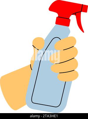 Hand mit antibakteriellem Spray. Reinigungswerkzeug. Wartungsausrüstung für die allgemeine Ordnung und Sauberkeit. Vektorabbildung. Stock Vektor