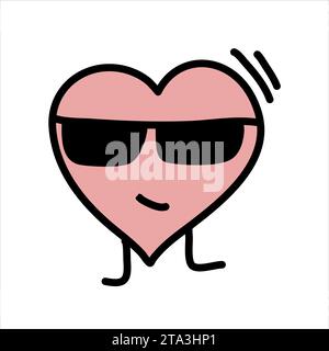 Herz mit Sonnenbrille, Vektor-Doodle-Illustration. Stock Vektor