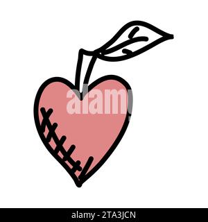 Herzförmiger Apfel, Vektorkritzelillustration. Stock Vektor