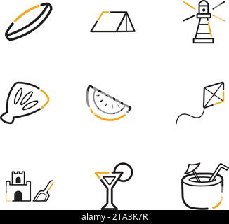 Set von verschiedenen Sommer-Ikonen Flat Design Vektor Stock Vektor