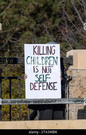 St. Paul, Minnesota. November 2023. Sammeln Sie sich, um Minnesota von der Apartheid Israel zu veräußern, Palästina zu befreien und kein Geld aus Minnesota für Völkermord. Stockfoto